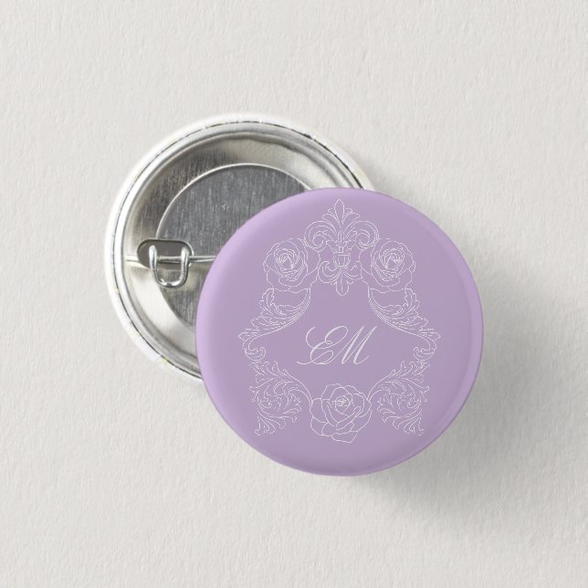 Badge Rond 2,50 Cm Lavender Victorian Crest Wedding Monogram (Devant & derrière)