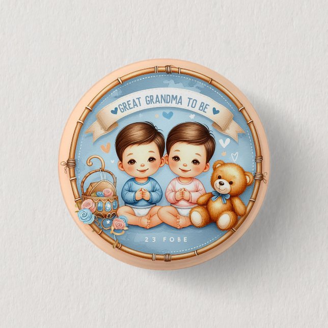 Badge Rond 2,50 Cm Le Baby shower des mignons jumeaux grand grand-mèr (Devant)