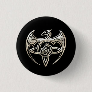 Badge Rond 2,50 Cm Le Celtic Trine de dragon argenté et noir noue