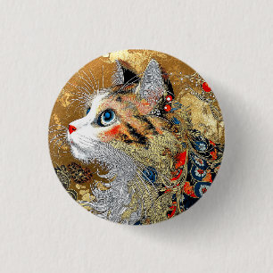 Badge Rond 2,50 Cm Le chat Zen   Vintage japonais Ukiyo-e