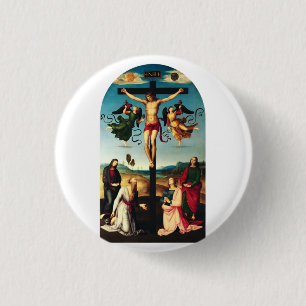 Badge Rond 2,50 Cm Le Christ crucifié avec la Vierge Marie