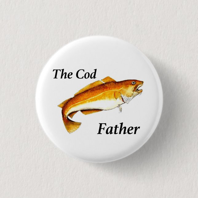 Badge Rond 2,50 Cm Le Cod Père idéal de pêche présent. (Devant)