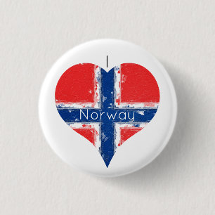 Badge Rond 2,50 Cm Le Coeur de la Norvège Distortie D'Un Drapeau De