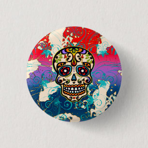 Badge Rond 2,50 Cm Le crâne mexicain de sucre, le Jour des morts, les