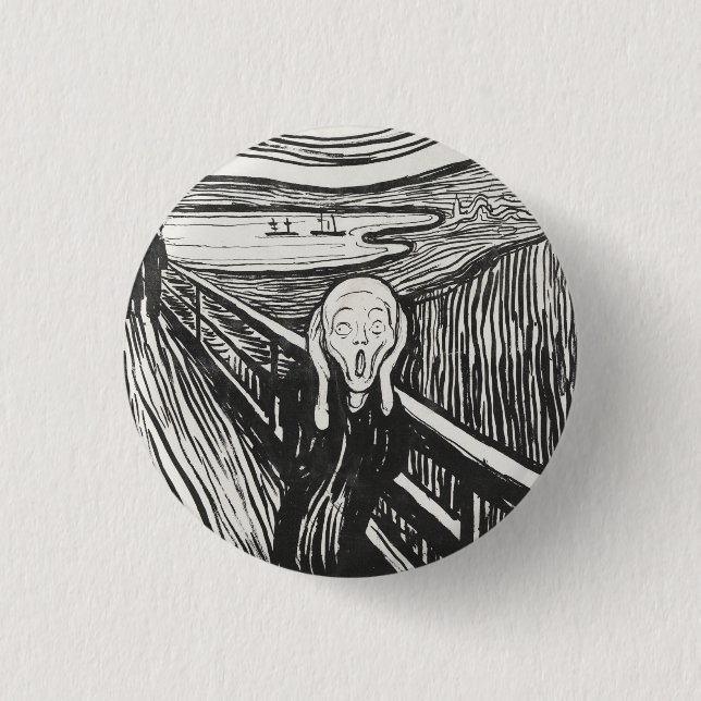 Badge Rond 2,50 Cm Le cri d'Edvard Munch noir et blanc (Devant)