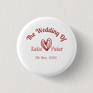 Badge Rond 2,50 Cm Le mariage du nom de couple cœur marron rouge pas