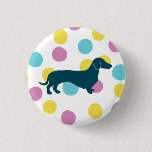 Badge Rond 2,50 Cm Le mignon Dachshund, le marbre bleu rose violet