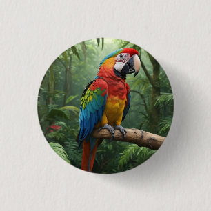 Badge Rond 2,50 Cm Le perroquet de Macaw dans la jungle