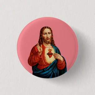 Badge Rond 2,50 Cm Le Portrait d'Art Fin du Sacré-Cœur de Jésus