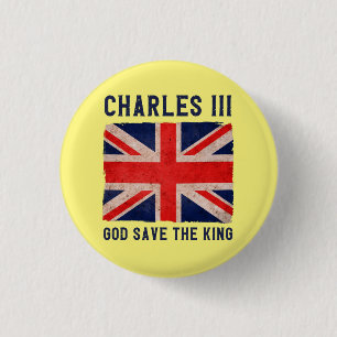 Badge Rond 2,50 Cm Le roi Charles III Dieu sauve le roi du Royaume-Un