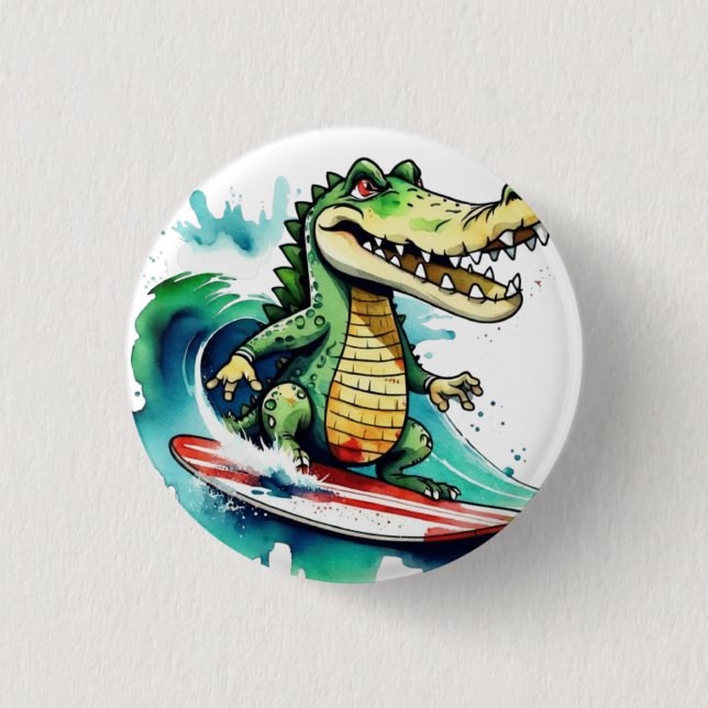 Badge Rond 2,50 Cm Le surf de crocodile drôle (Devant)