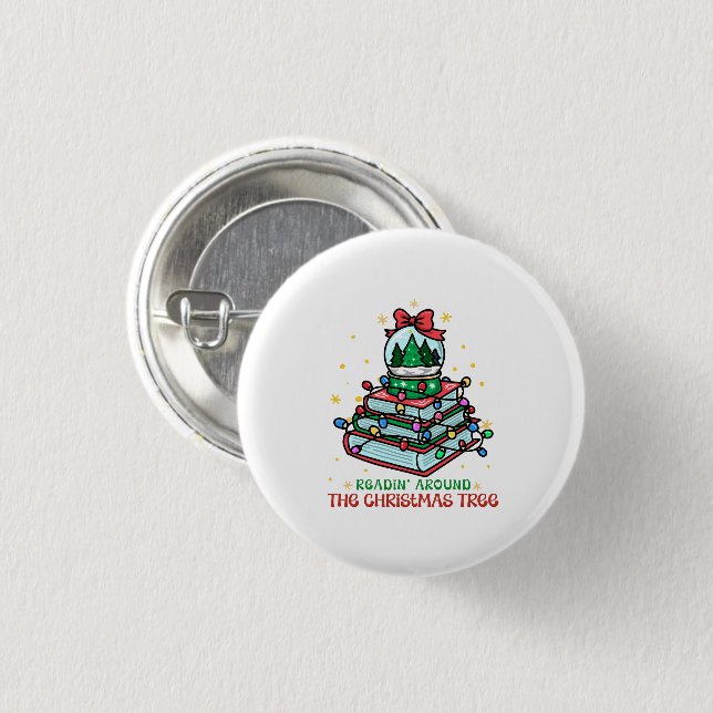 Badge Rond 2,50 Cm Lecture autour de la période des fêtes de l'arbre  (Devant & derrière)