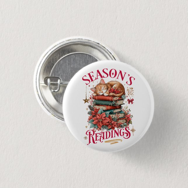 Badge Rond 2,50 Cm Lectures de saison Kitten Cozy  (Devant & derrière)
