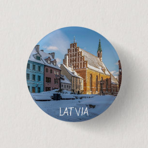 Badge Rond 2,50 Cm L'église Saint-Pierre en hiver à Riga, Lettonie