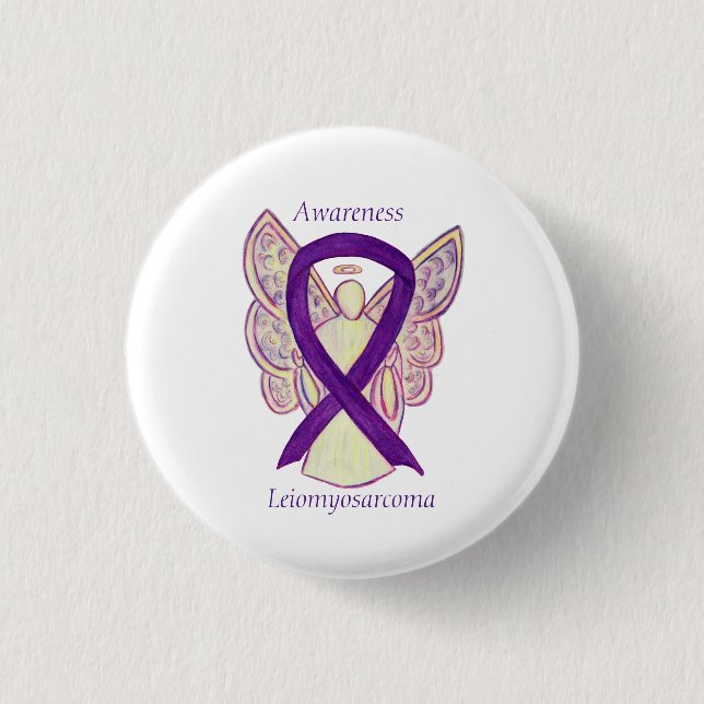 Badge Rond 2,50 Cm Leiomyosarcoma Purple Award Ribbon Angel Pin (Devant)