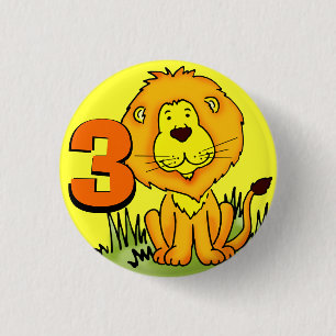 Badge Rond 2,50 Cm Leo Lion age 3 bouton - orange et jaune