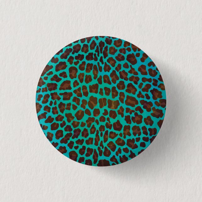 Badge Rond 2,50 Cm Léopard Brown et Turquoise (Devant)