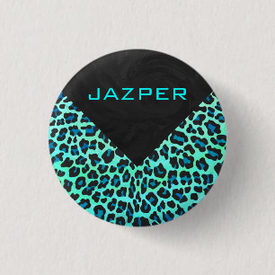 Badge Rond 2,50 Cm Léopard noir et Turquoise