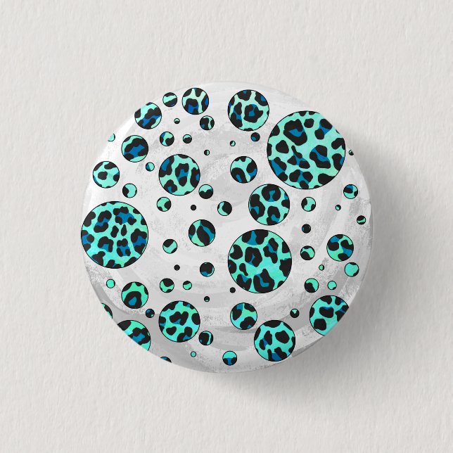 Badge Rond 2,50 Cm Léopard noir et Turquoise (Devant)