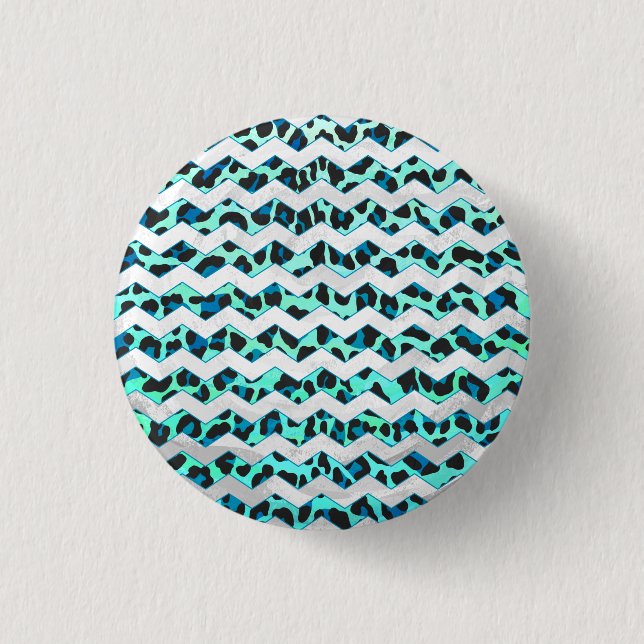 Badge Rond 2,50 Cm Léopard noir et Turquoise (Devant)