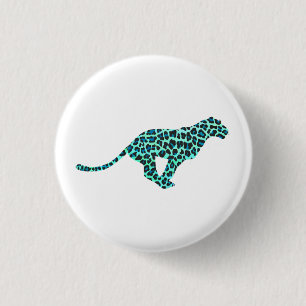 Badge Rond 2,50 Cm Léopard noir et Turquoise
