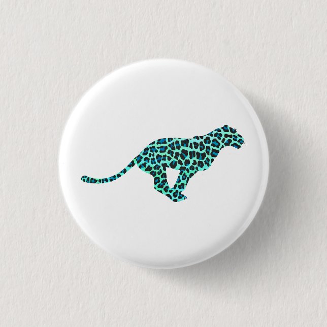 Badge Rond 2,50 Cm Léopard noir et Turquoise (Devant)