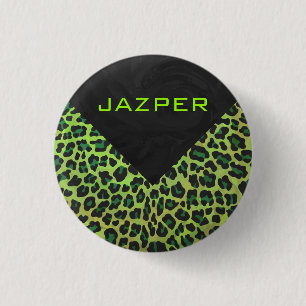 Badge Rond 2,50 Cm Léopard noir et vert avec Monogramme