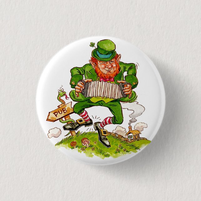 Badge Rond 2,50 Cm Leprechaun en vert, Joyeuse Saint Patrick's Day (Devant)