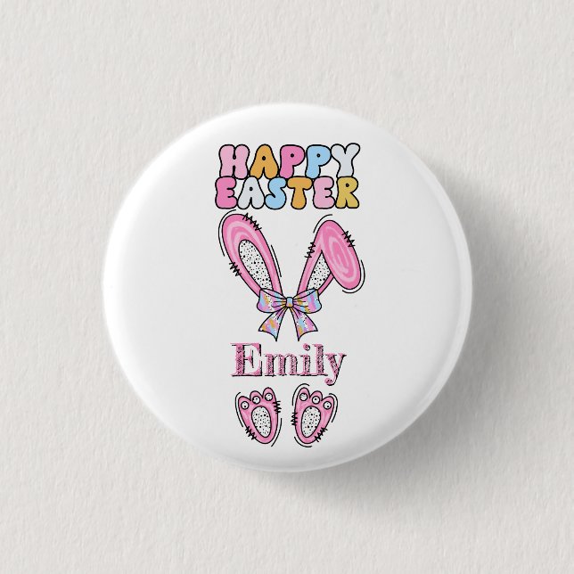 Badge Rond 2,50 Cm Les filles personnalisent Happy Bunny Pâques rose (Devant)