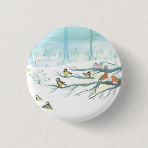 Badge Rond 2,50 Cm Les oiseaux forestiers en hiver