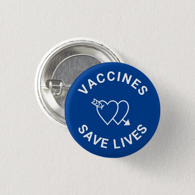 Badge Rond 2,50 Cm Les vaccins sauvent des vies bleu blanc coeurs mig (Devant & derrière)