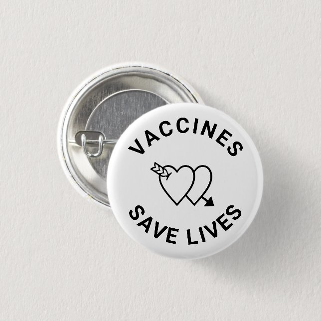 Badge Rond 2,50 Cm Les vaccins sauvent des vies Coeurs noirs et blanc (Devant & derrière)
