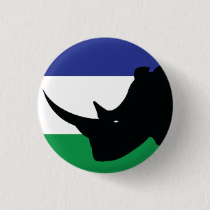 Badge Rond 2,50 Cm Lesotho Black rhino Basotho Drapeau animal nationa
