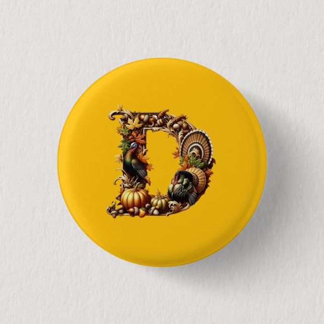 Badge Rond 2,50 Cm Letter D Thanksgiving style gift  (Devant)