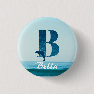 Badge Rond 2,50 Cm Lettre B Océan bleu
