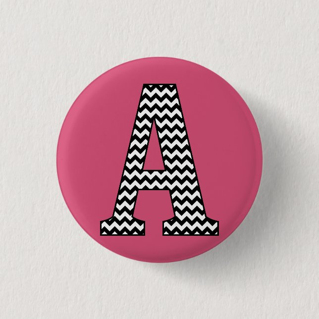 Badge Rond 2,50 Cm Lettre Chevron Noir & Blanc A Monogramme (Devant)