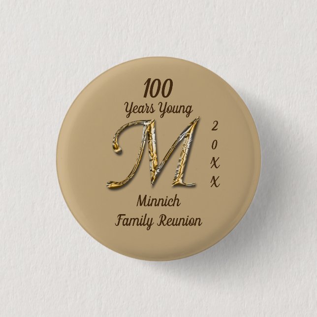 Badge Rond 2,50 Cm Lettre d'âge M Monogramme de la Réunion familiale (Devant)