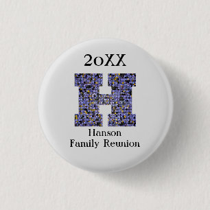 Badge Rond 2,50 Cm Lettre de Réunion familiale H Monogramme Keepsaké