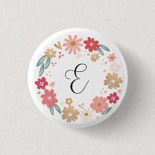 Badge Rond 2,50 Cm Lettre E Lettre florale lunaire monogramme