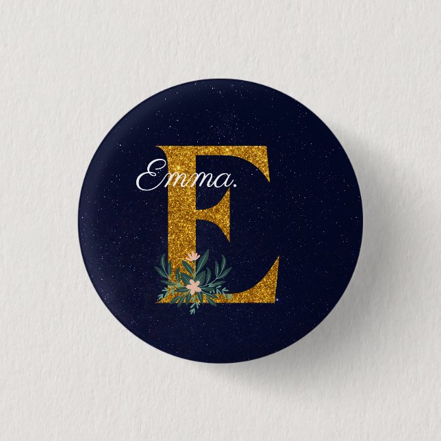 BADGE ROND 2,50 CM LETTRE E MONOGRAMME D'OR (Devant)