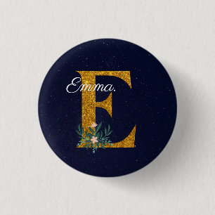 BADGE ROND 2,50 CM LETTRE E MONOGRAMME D'OR