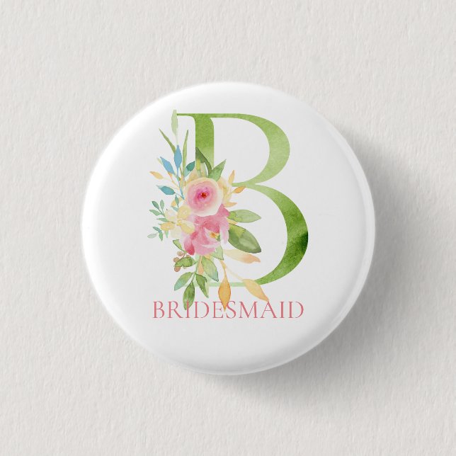 Badge Rond 2,50 Cm Lettre florale B aquarelles Bridesmaid (Devant)