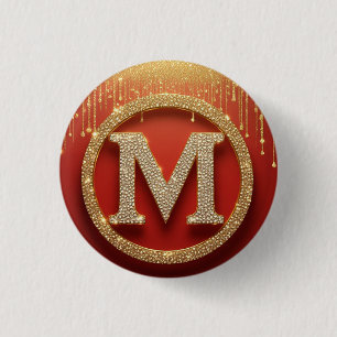 Badge Rond 2,50 Cm Lettre initiale M Monogramme doré pailleté