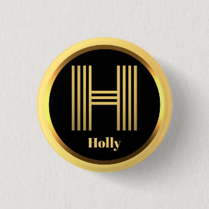 BADGE ROND 2,50 CM LETTRE MONOGRAPHIQUE D'OR PERSONNALISÉE H