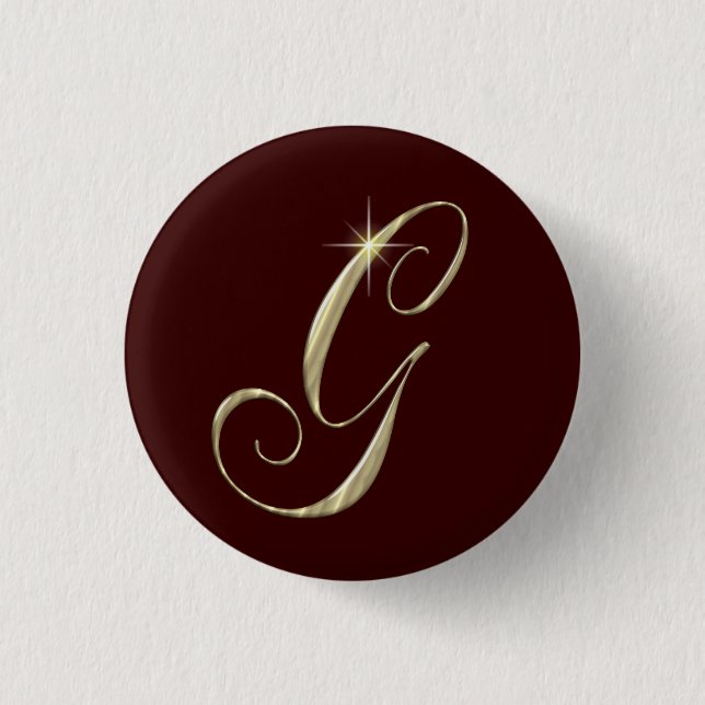 Badge Rond 2,50 Cm LETTRE MONOGRAPHIQUE OR G Initiales (Devant)