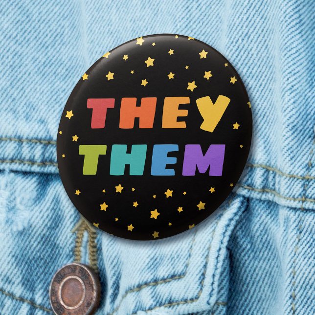 Badge Rond 2,50 Cm Lettres arc-en-ciel Starry Sky Them Trans Pronouns (In Situ)