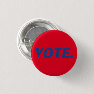 Badge Rond 2,50 Cm Lettres bleues "Voter", arrière - plan rouge