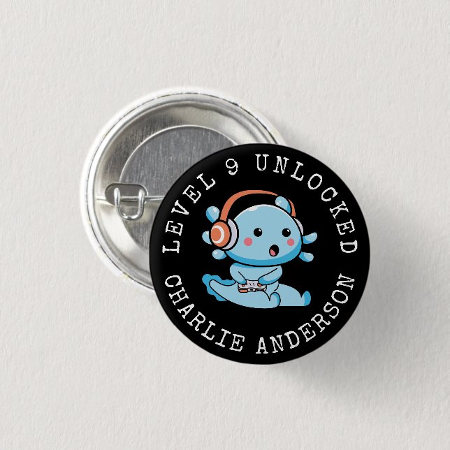 Badge Rond 2,50 Cm Level Up Axolotl Birthday  (Devant & derrière)