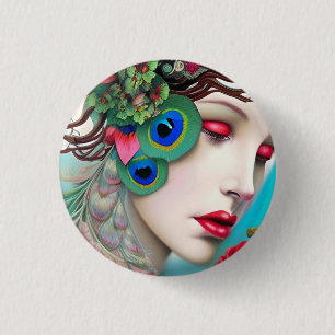 Badge Rond 2,50 Cm Lèvres Rouges et Roses Paon Abstrait