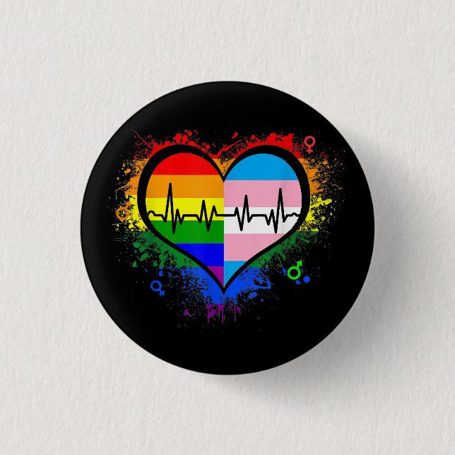 Badge Rond 2,50 Cm LGBT Hearbeat EKG Shirt Gay Lesbian Transgenre L (Devant)